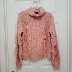 Almost Famous Blush Fringe Turtleneck Sweater BOHO